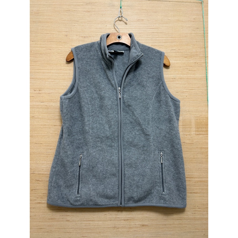 Karen‎ Scott Sport Womens Fleece Vest Gray Full Zip Mock Neck Medium 4290